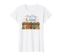 Dachshund Wiener Dog Primer día de Escuela Cachorros Camiseta gráfica económica, Mujer, Blanco, XL