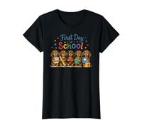 Dachshund Wiener Dog Primer día de Escuela Cachorros Camiseta gráfica económica, Mujer, Negro, XL