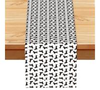 Dachshunds de Pelo Liso Negro y Fuego,Camino de Mesa de Lino sintético para el hogar, Fiestas, comedores, 33 x 183 cm