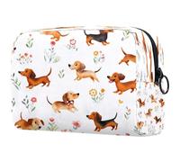 Dachshunds Run with Flowers - Bolsa de cosméticos para mujer, bolsa organizadora de maquillaje grande con cremallera, multicolor, 18.5x7.5x13cm/7.3x3x5.1in, Neceser