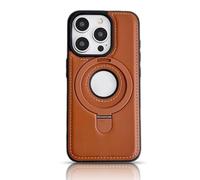 Dachsy Leather Magnetic with Invisible Ring Stand Phone Case for iPhone 13 14 15 16 Pro MAX Plus, Matte Leather Case, Stitching Leather Phone Case (Amber,for iPhone 13 Pro MAX)