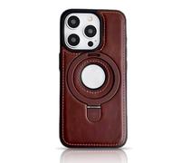 Dachsy Leather Magnetic with Invisible Ring Stand Phone Case for iPhone 13 14 15 16 Pro MAX Plus, Matte Leather Case, Stitching Leather Phone Case (Brown,for iPhone 16 Pro)