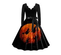 DACONGMING Vestido de cintura con cuello en V manga larga con cuello en V para mujer, Negro , XL