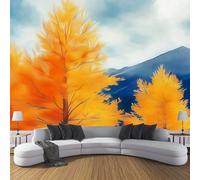 DACRWEKZ amarillo pálido Paisaje de montaña otoñal Papel Pintado para Salón y Dormitorio, Pinturas al óleo de otoño Decoración de Pasillo o Pared Principal, 450 x 356 cm