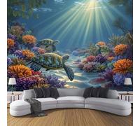 DACRWEKZ azul claro vida marina Papel Pintado para Salón y Dormitorio, tortugas de arrecife de coral Decoración de Pasillo o Pared Principal, 150x105cm