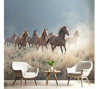 DACRWEKZ Fauna Los caballos están corriendo Papel Pintado para Paredes 3D de Tela de Seda, Diseño Moderno para Fondo de Sofá o TV en Salón, Decoración del Hogar - marrón 300 x 210 cm