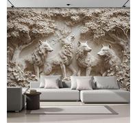 DACRWEKZ Fotomurales Tema de la naturaleza Beige 350x256cm, Papel Tapiz Fotográfico Seda Elegancia Bosque de lobos, Decoración De Pared Sala Cuarto Oficina Salón