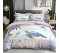 DACRWEKZ Funda Nórdica 240x220cm con Estilo oceánico de ensueño Delfín, Medusa, Tortuga Marina Patrón Microfibra 3 Piezas Compuesto por 1 Funda Nordica + 2 Fundas de Almohada 50x75,