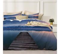 DACRWEKZ Funda Nórdica Azul Oscuro Bedding El Lago está Tranquilo Cielo y montañas Nevadas, Funda nórdica Reversible de Microfibra Suave con 2 Fundas de Almohada y Cierre de Cremallera(150x200cm)