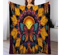 DACRWEKZ Insectos psicodélicos Mandala de Mariposa Manta Polar 3D Suave y Cálida, Manta de Sofá Acolchada para Adolescentes y Adultos130 x 150cmamarillo-púrpura