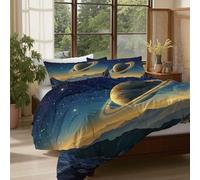 DACRWEKZ Juego de Funda Nórdica- 3 Piezas Amarillo Azul Montaña del Cielo de Saturno Bedding, Microfibra Suave, Resistente a Arrugas, Funda nórdica con Cremallera Oculta - Universo de Ciencia ficción