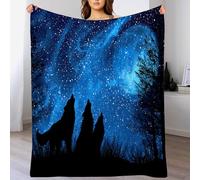 DACRWEKZ Manta de Felpa Azul Oscuro con Arte fantástico Lobo Estrellado, Franela de Forro Polar Suave, Ligera, 150 x 200cm, Bonita Ropa de Cama para niños, Adolescentes y Adultos