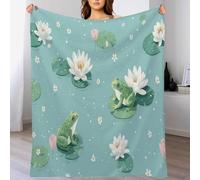 DACRWEKZ Manta de Felpa Azul Verdoso con Tema de Dibujos Animados Rana nenúfar, Franela de Forro Polar Suave, Ligera, 150 x 200cm, Bonita Ropa de Cama para niños, Adolescentes y Adultos