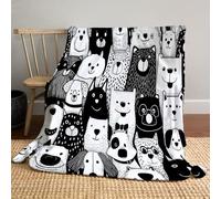 DACRWEKZ Manta de Felpa Gris-Negro con Pintura de Grafiti Perro de Dibujos Animados, Franela de Forro Polar Suave, Ligera, 200 x 200cm, Bonita Ropa de Cama para niños, Adolescentes y Adultos