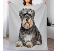 DACRWEKZ Manta de Felpa Gris Oscuro con Ilustraciones de Animales Lindo Schnauzer, Franela de Forro Polar Suave, Ligera, 150 x 200cm, Bonita Ropa de Cama para niños, Adolescentes y Adultos