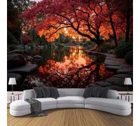 DACRWEKZ naranja oscuro Reflexiones de árboles Papel Pintado para Salón y Dormitorio, Tema de otoño Decoración de Pasillo o Pared Principal, 450 x 356 cm