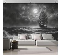 DACRWEKZ Papel Pintado barco de vela de mar Estilo de aventura 300x210cm Fotomurales Para Pared 3D, barco de vela de mar Papel Tapiz Pintado En Tejido de seda - Pared Moderna,negro
