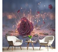DACRWEKZ Papel Pintado Estampado de Bala rosa, Papel Pintado Pared Flores románticas Decorativos del Hogar, para Salon Dormitorio Decoracion Pared, 250x175cm rojo