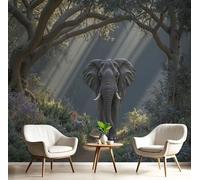 DACRWEKZ Papel Pintado Estampado de Elefante del bosque, Papel Pintado Pared Animales salvajes Decorativos del Hogar, para Salon Dormitorio Decoracion Pared, 300x210cm verde