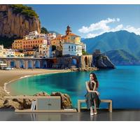 DACRWEKZ Papel Pintado Fotografía de paisajes 400x280cm Fotomurales Para Pared 3D, Ciudad de la Costa Amalfitana Papel Tapiz Pintado En Tejido de seda Pared para Cuarto de Niño Salón Oficina