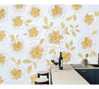 DACRWEKZ Papel Pintado Fotográfico 350x256cm - Tela de Seda Premium, Póster Decorativo de Pared con Diseño Artístico - Manualidades y Decoración Patrón de flor de hibisco - oro