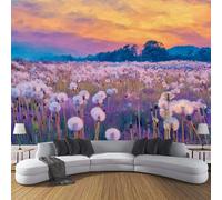 DACRWEKZ Papel Pintado Fotográfico Campo de ensueño 300 x 210 cm - Tela de Seda campo de dientes de león Póster Decorativo de Pared - Púrpura