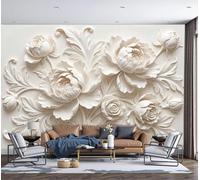 DACRWEKZ Papel pintado panorámico 3D de 200x140cm, seda, Relieve 3D Peonía y Rosa, decoración de pared para niños, dormitorio, sala de estar, Beige