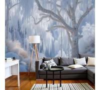 DACRWEKZ Papel Pintado Pared Panorámico Abedul Blanco de Seda, Tamaño personalizado, Azul Claro Estilo De Fantasía Invernal, Póster Gigante de Pared Personalizado 3D Para Salón o Dormitorio