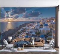 DACRWEKZ Papel Pintado Pared Panorámico Estilo mediterráneo de Seda, Tamaño personalizado,Azul El mar en la iglesia abovedada, Póster Gigante de Pared Sala Cuarto Oficina Salón