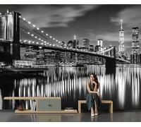DACRWEKZ Papel Pintado Pared Panorámico Estilo urbano realista de Seda, Tamaño personalizado, En blanco y negro Puente de Brooklyn, Póster Gigante de Pared Sala Cuarto Oficina Salón