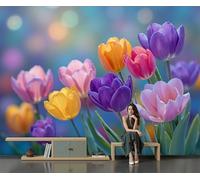 DACRWEKZ Papel Pintado Pared Panorámico Flores naturales de Seda, Tamaño personalizado, Púrpura Tulipanes de primavera, Póster Gigante de Pared Sala Cuarto Oficina Salón