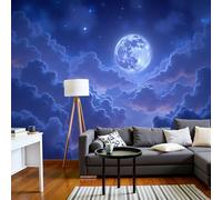 DACRWEKZ Papel Pintado Pared Panorámico Luna Brillante, Mar De Nubes, Estrellas de Seda, Tamaño personalizado, Azul Oscuro Cielo Estrellado De Ensueño, Póster Gigante de Pared Personalizado 3D