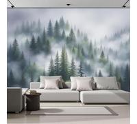 DACRWEKZ Papel Pintado Pared Panorámico Misterioso paisaje forestal de Seda, Tamaño personalizado, verde Bosque en la niebla, Póster Gigante de Pared Personalizado 3D Para Salón o Dormitorio