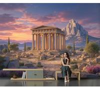 DACRWEKZ Papel Pintado Pared Panorámico Paisaje natural de Seda, Tamaño personalizado,Morado-Amarillo Vegetación del templo de roca, Póster Gigante de Pared Sala Cuarto Oficina Salón