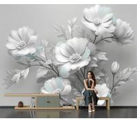 DACRWEKZ Papel Pintado Pared Panorámico Sencillo floral de Seda, Tamaño personalizado, Blanco grisáceo Escultura floral blanca, Póster Gigante de Pared Sala Cuarto Oficina Salón