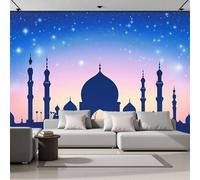 DACRWEKZ Papel Pintado silueta de castillo Estilo de silueta 450x356cm Fotomurales Para Pared 3D, silueta de castillo Papel Tapiz Pintado En Tejido de seda - Pared Moderna,azul-violeta