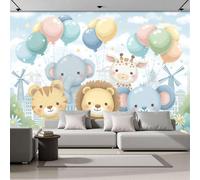 DACRWEKZ Papel Tapiz Fotográfico 3D Animales lindos400x280cm Papel Pintado Panorámico, Fuera De La León, elefante, jirafa Decoración Pared Moderna para Cuarto de Niño, Salón, Oficina amarillo