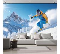 DACRWEKZ Papel Tapiz Fotográfico 3D Estilo deportivo dinámico200x140cm Papel Pintado Panorámico, Fuera De La Esquiadores esquiando Decoración Pared Moderna para Cuarto de Niño, Salón, Oficina azul