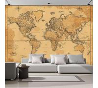 DACRWEKZ Papel Tapiz Fotográfico 3D Estilo retro desgastado350x256cm Papel Pintado Panorámico, Fuera De La Mapa del mundo Decoración Pared Moderna para Cuarto de Niño, Salón, Oficina marrón