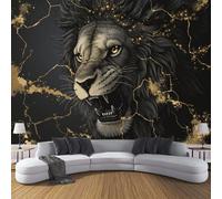 DACRWEKZ Papel Tapiz Fotográfico 3D León agrietado Lujo oscuro 450x356cm Papel Pintado Panorámico, Fuera De La Negro y dorado
