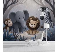 DACRWEKZ Papel Tapiz Fotográfico 3D Leones y elefantes250x175cm Papel Pintado Panorámico, Fuera De La Ilustraciones infantiles Decoración Pared Moderna para Cuarto de Niño, Salón, Oficina gris