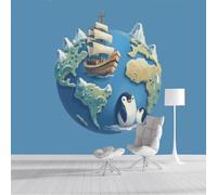 DACRWEKZ Papel Tapiz Fotográfico 3D Mapa del mundo400x280cm Papel Pintado Panorámico, Fuera De La Minimalismo Decoración Pared Moderna para Cuarto de Niño, Salón, Oficina azul