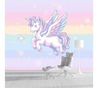 DACRWEKZ Papel Tapiz Fotográfico 3D Unicornio arcoíris350x256cm Papel Pintado Panorámico, Fuera De La Animales de fantasía Decoración Pared Moderna para Cuarto de Niño, Salón, Oficina púrpura rosado