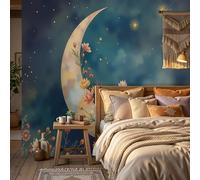 DACRWEKZ Papel tapiz fotográfico Estilo de fantasía romántica La luna está llena de flores 250x175cm Fondo De Pantalla XXL Moderna Decoración De Pared Sala Cuarto Oficina Salón Azul