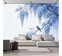 DACRWEKZ Papel tapiz fotográfico Estilo de pintura con tinta Pájaro azul en una rama de glicina 400x280cm Fondo De Pantalla XXL Moderna Decoración De Pared Sala Cuarto Oficina Salón Azul