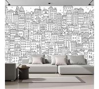DACRWEKZ Papel tapiz fotográfico Paisaje Arquitectura urbana Dibujo lineal de la ciudad 450x356cm Seda Fondo De Pantalla XXL Moderna Decoración De Pared Sala Cuarto Oficina Salón En blanco y negro