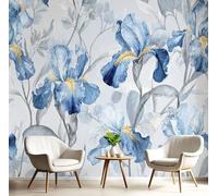 DACRWEKZ Papel tapiz fotográfico Paisaje Arte de lujo Orquídea de hoja verde 300x210cm Seda Fondo De Pantalla XXL Moderna Decoración De Pared Sala Cuarto Oficina Salón azul