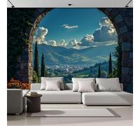 DACRWEKZ Papel tapiz fotográfico Paisaje Ciudad Jardín del Arco paisaje pastoral 250x175cm Seda Fondo De Pantalla XXL Moderna Decoración De Pared Sala Cuarto Oficina Salón azul verdoso