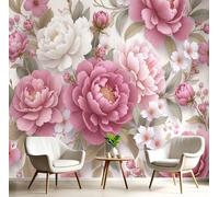DACRWEKZ Papel tapiz fotográfico Paisaje Destartalado pero elegante Flores de acuarela peonía 200x140cm Seda Fondo De Pantalla XXL Moderna Decoración De Pared Sala Cuarto Oficina Salón rosa