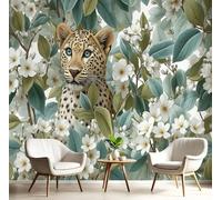 DACRWEKZ Papel tapiz fotográfico Paisaje Estilo de ensueño de acuarela Flor de leopardo 450x356cm Seda Fondo De Pantalla XXL Moderna Decoración De Pared Sala Cuarto Oficina Salón verde